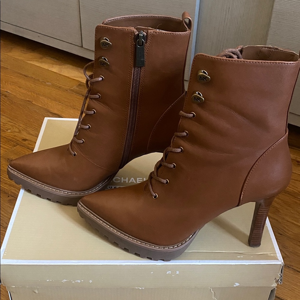 Michael Kors Tan Lace-Up Boots - Picture 3 of 6